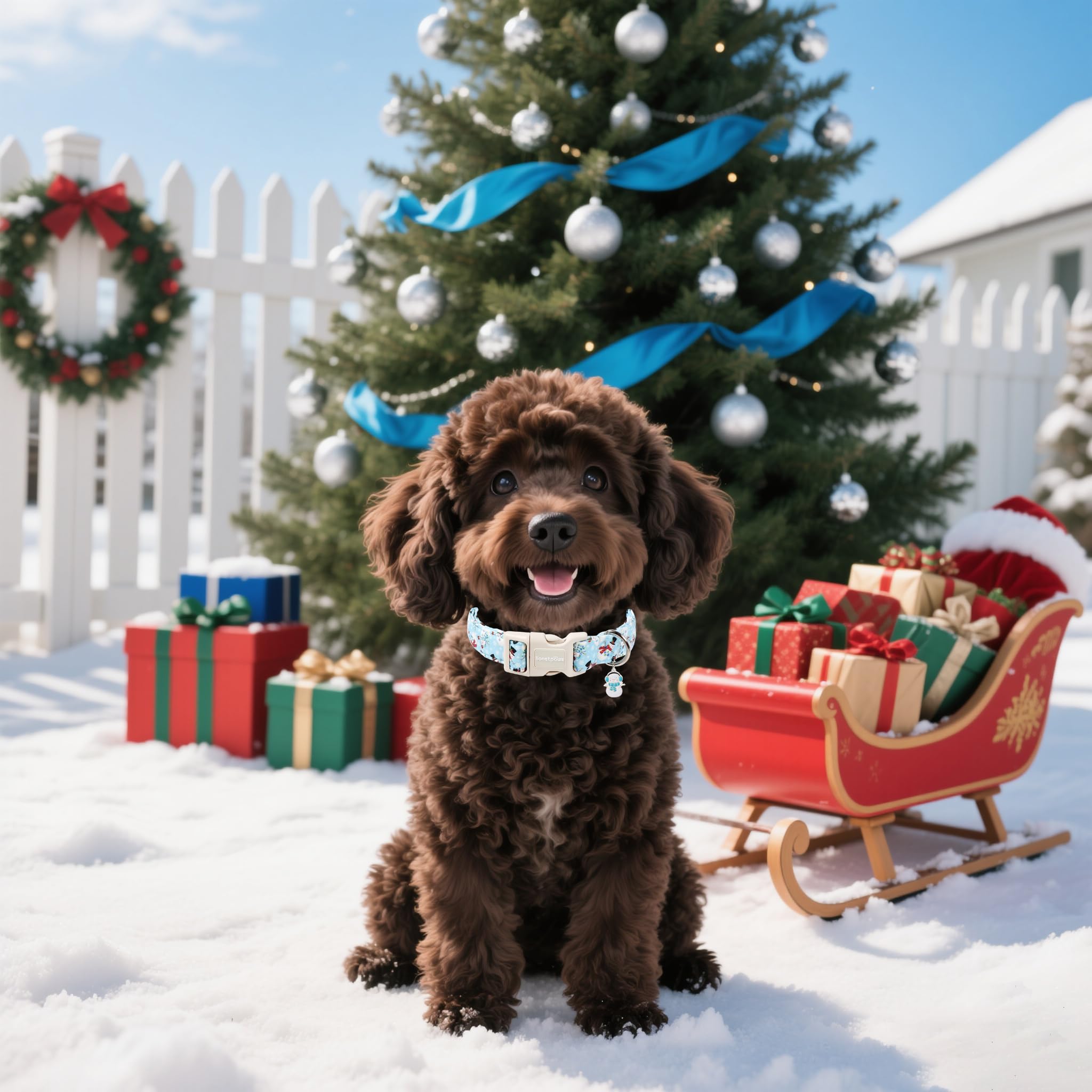 Diseño navideño azul en collar Lionet Paws, elegante y festivo