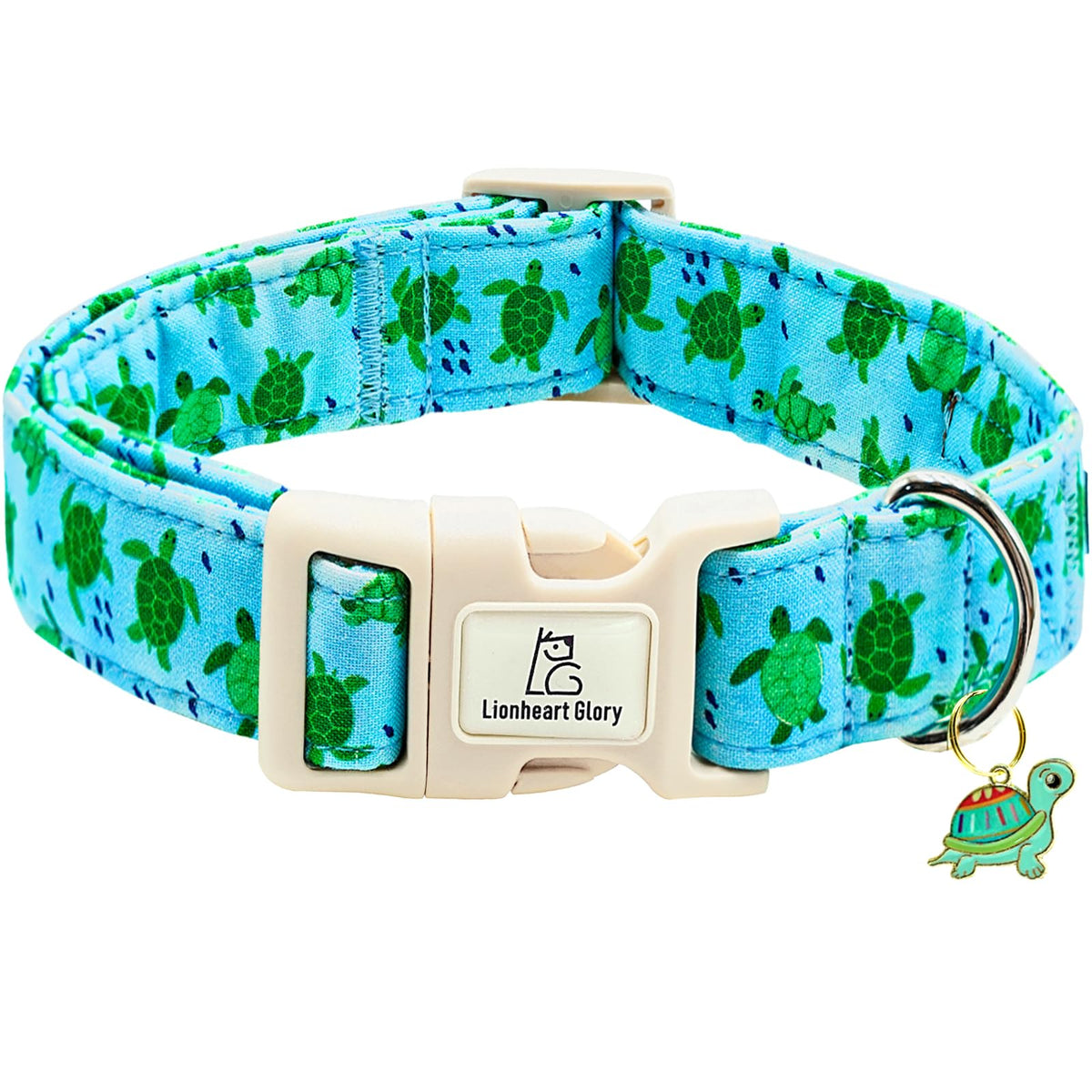 Collar Lionheart glory azul con tortugas marinas, cómodo para paseos diarios