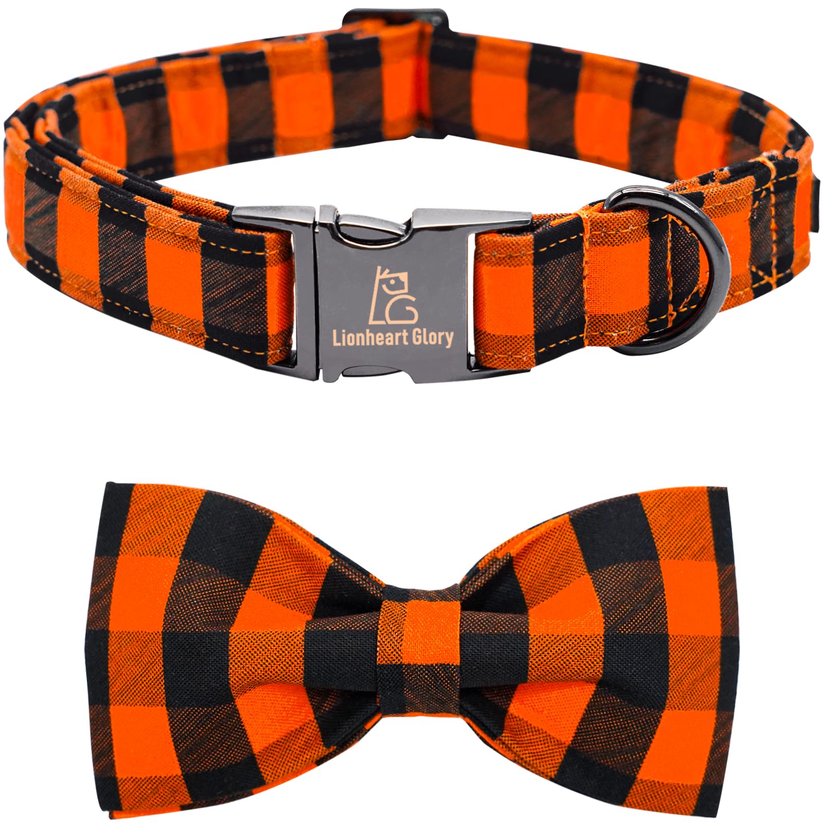 Lionheart glory collar con lazo plaid, vista frontal, destaca la personalidad de tu perro.