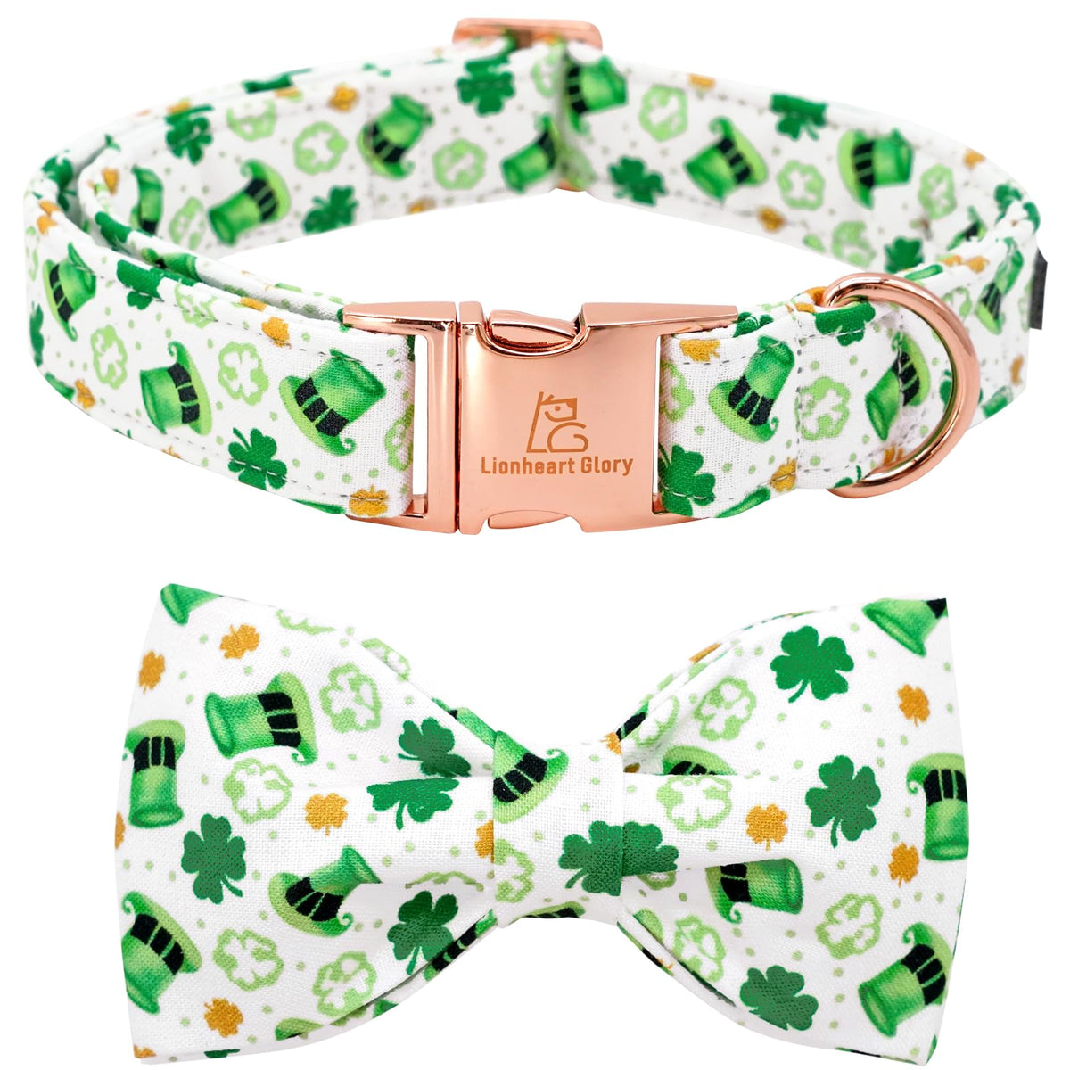 Collar Lionheart Glory con lazo verde, ideal para look festivo de Día de San Patricio para perros medianos.