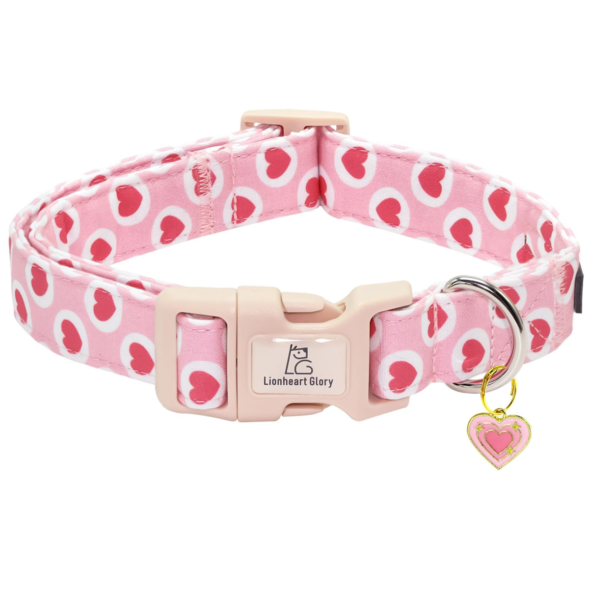 Collar Lionheart Glory con corazón rosado, para lucir estilo y personalidad de tu perro.