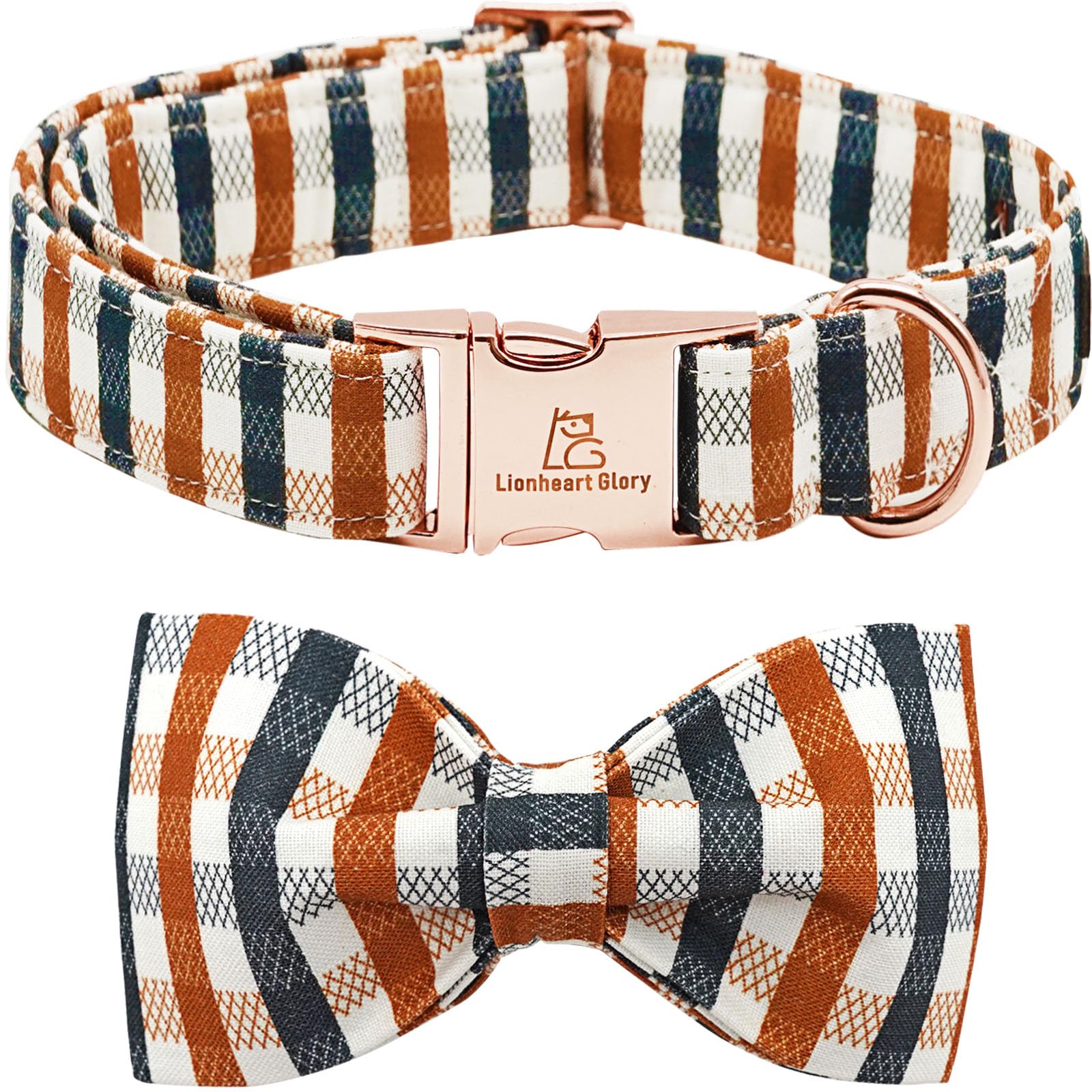 Collar Lionheart Glory con estampado a cuadros y lazo para perros medianos.