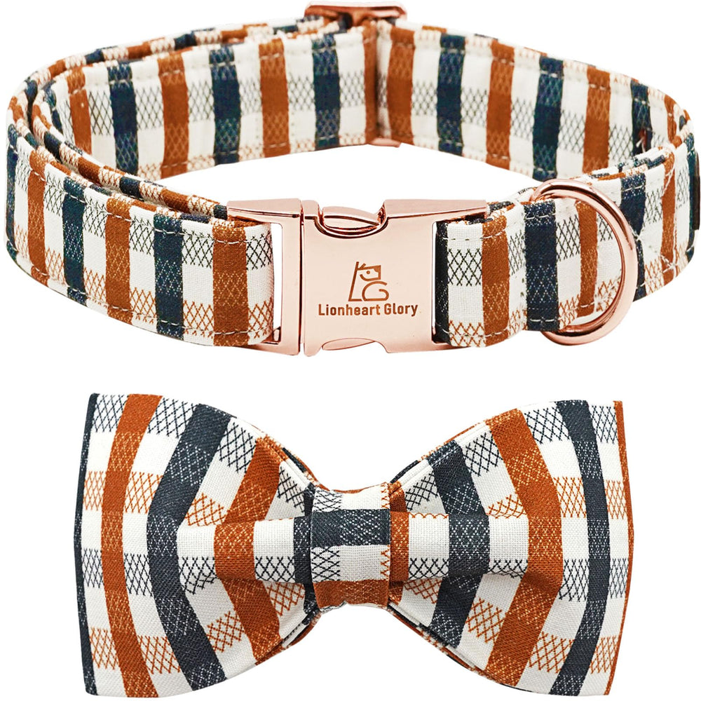 Collar Lionheart Glory con estampado a cuadros y lazo para perros medianos.