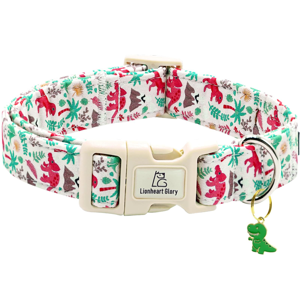 Collar Lionheart Glory con estampado de dinosaurios, cómodo para paseos diarios.