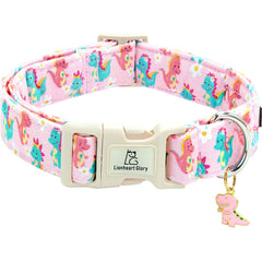 Collar Lionheart glory con patrón de dinosaurios para paseos diarios con estilo.