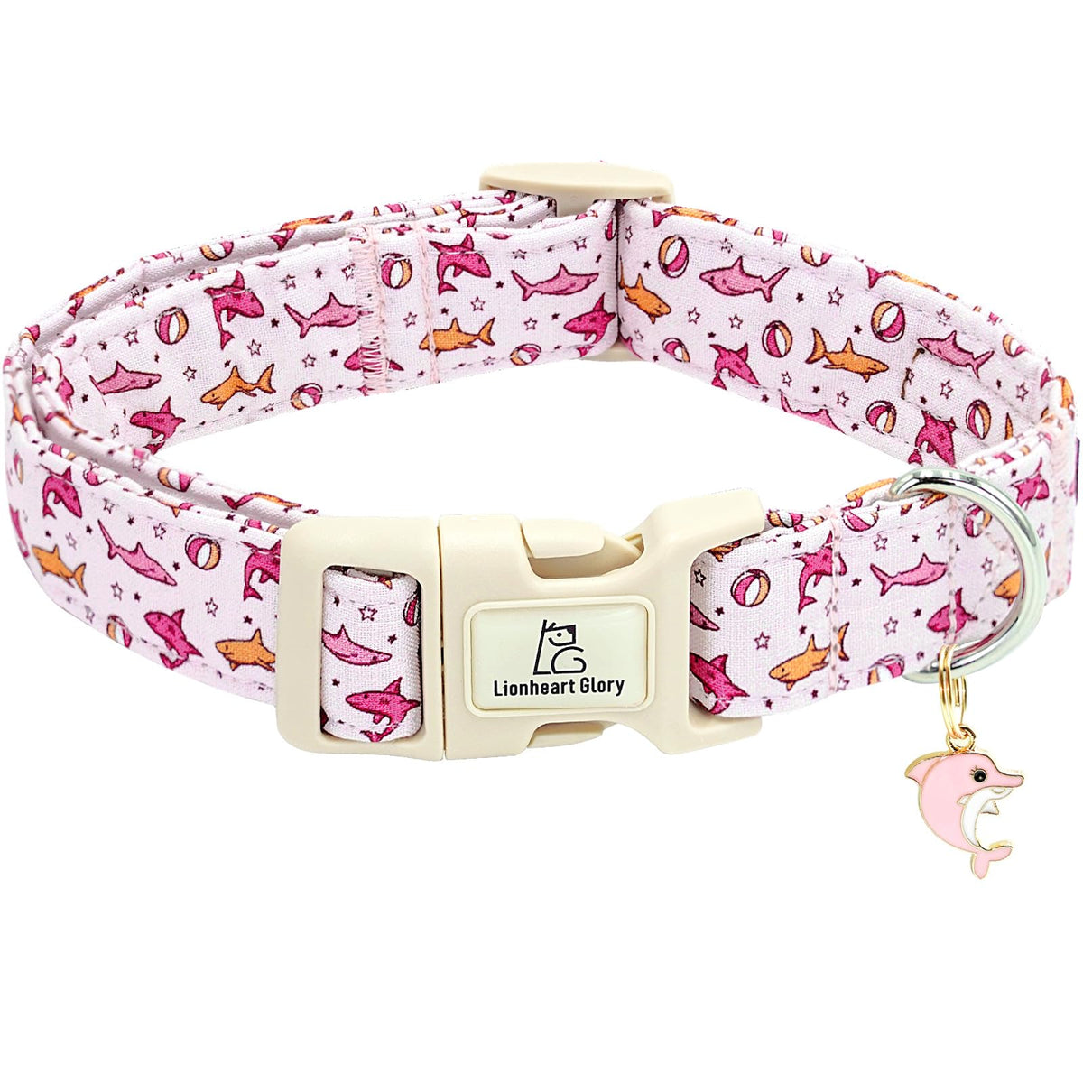 Collar Lionheart glory con estampado tiburon rosa para paseos diarios.