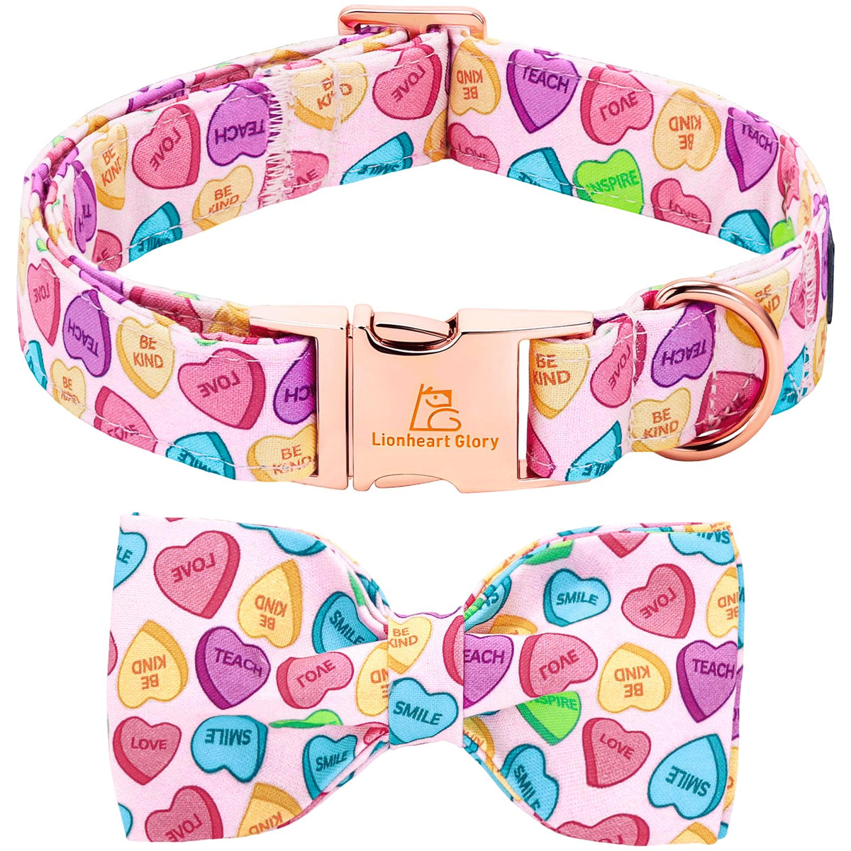 Collar Lionheart Glory con lazo y corazón, ideal para paseos diarios.