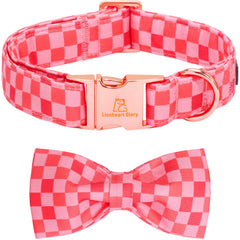 Lionheart glory collar con lazo rosa a cuadros, vista frontal, suave y atractivo