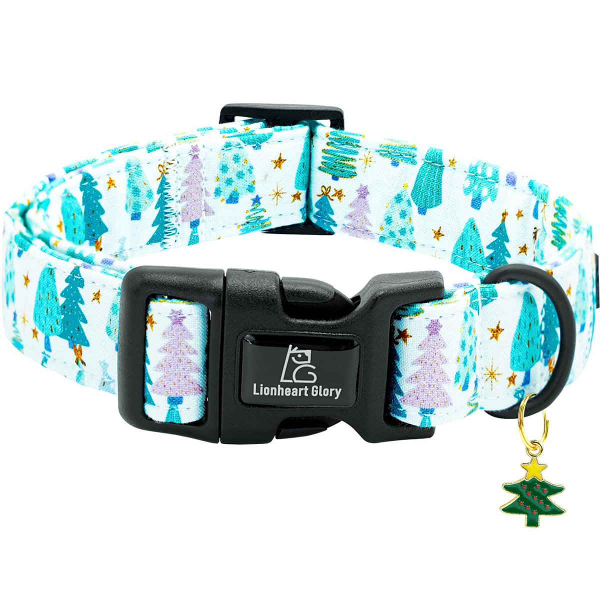 Collar Lionheart Glory azul con motivo navideño, ideal para paseos festivos.