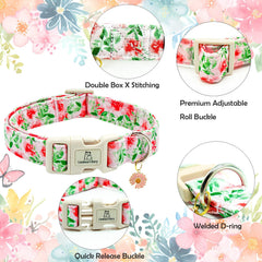 Collar ajustable Lionheart Glory, flor rosa, cómodo para perros medianos en todas las actividades.