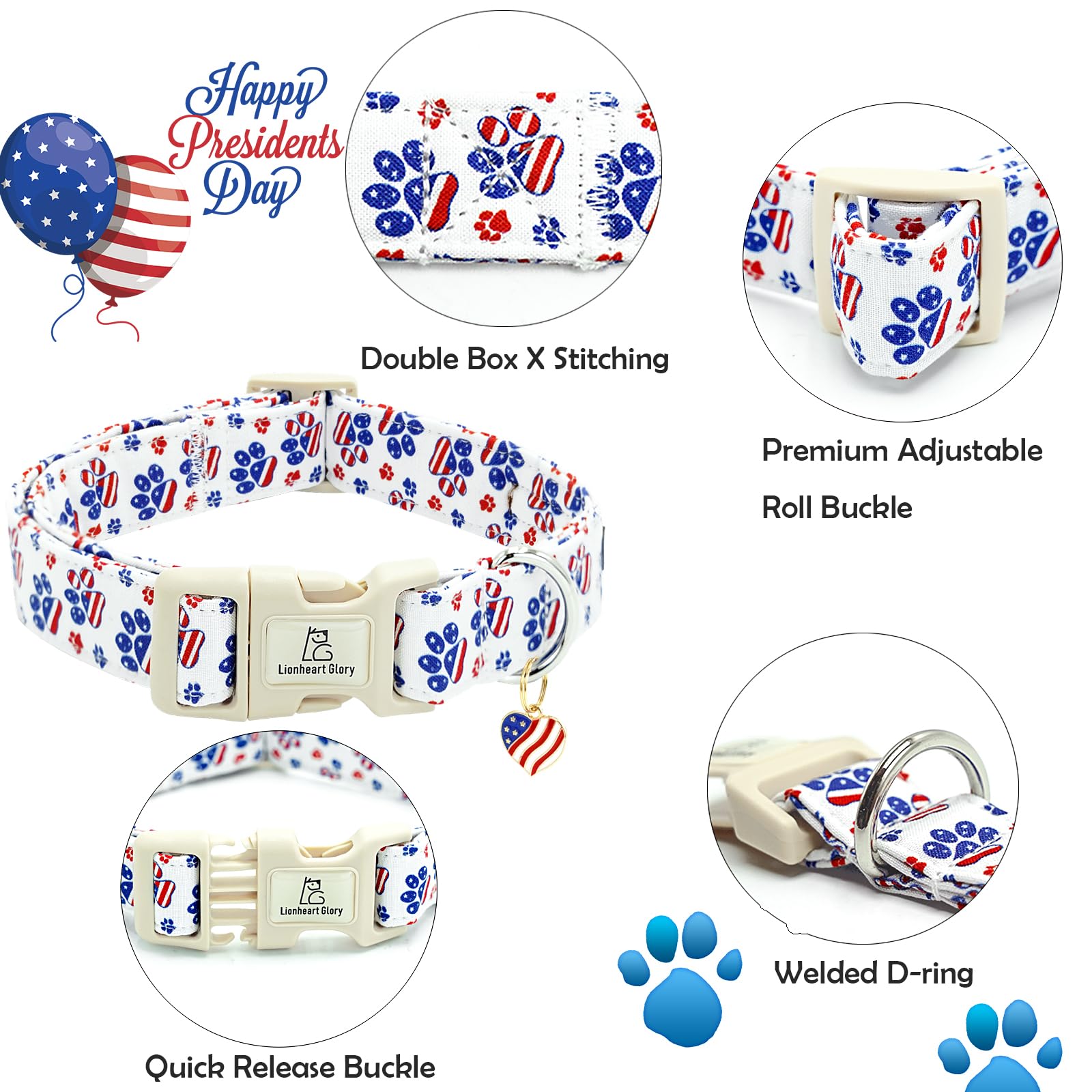 Collar Lionheart glory diseño patriótico para perros durante celebraciones.