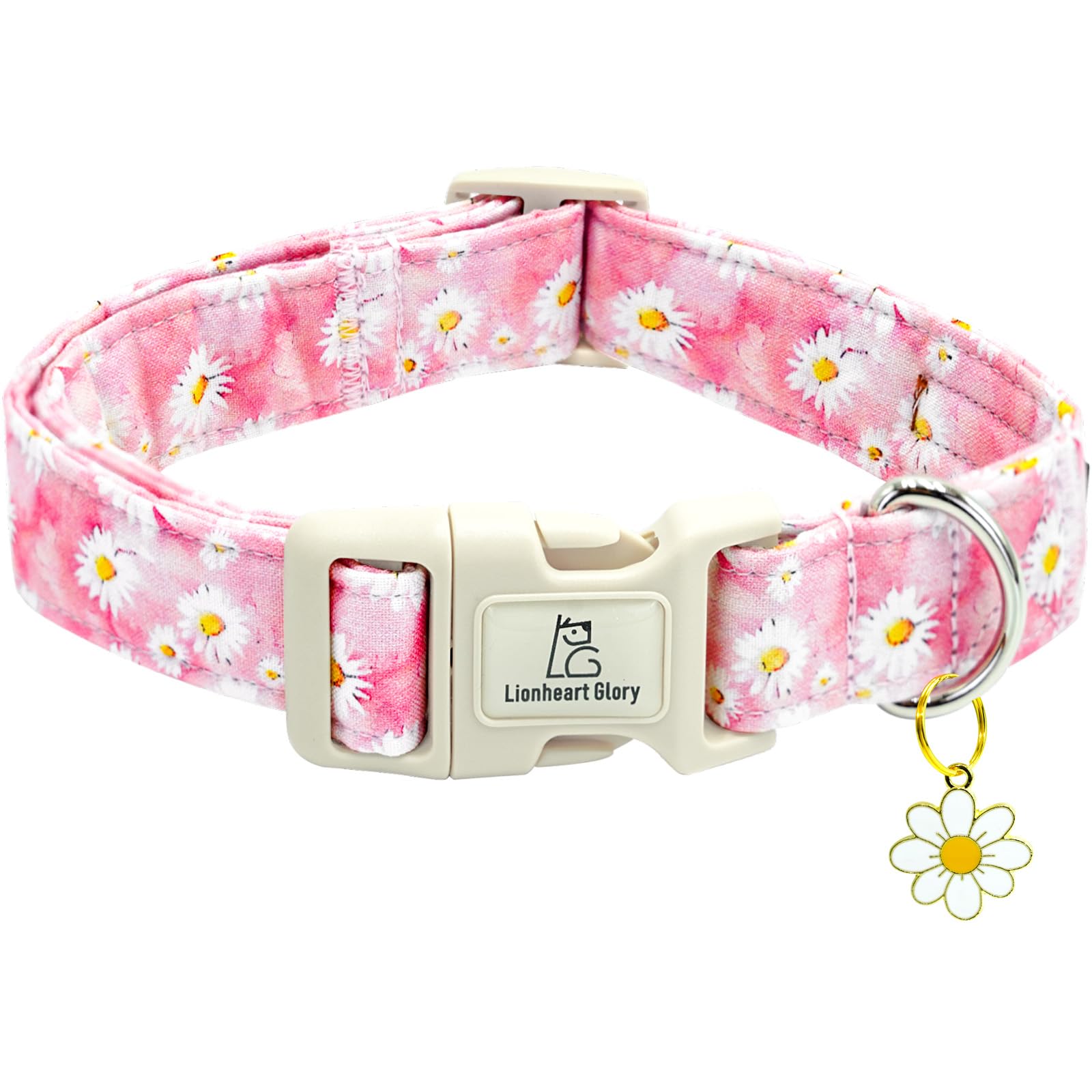 Collar Lionheart glory para perros con estampado floral rosa, cómodo y ajustable para perros.