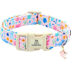 Collar Lionheart Glory con impresión de animales marinos en rosa, ideal para paseos diarios.