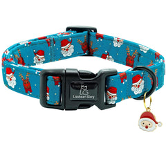 Collar Lionheart Glory para perro azul navidad, cierre seguro y diseño festivo para razas pequeñas.