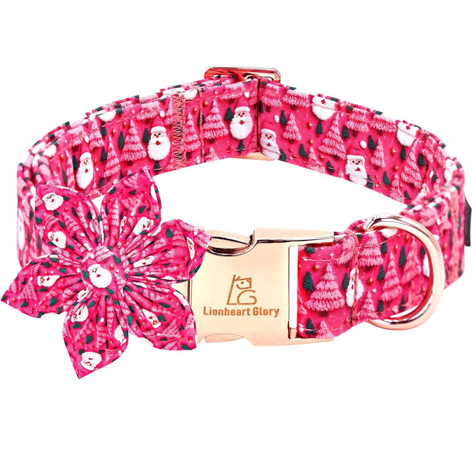 Lionheart Glory collar de Navidad para perro con flor rosa, ideal para festividades y paseos.