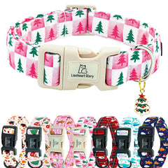 Collar Lionheart Glory para perro con diseño navidad rosa a cuadros, ideal para paseos festivos.