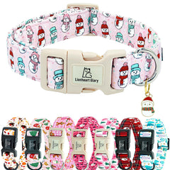 Collar Lionheart Glory para perros con muñeco nieve rosa, ideal para navidad.