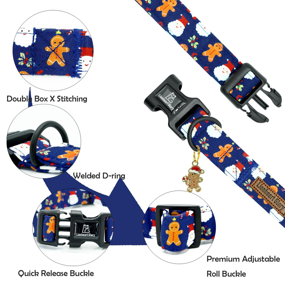 Collar azul de Santa de Lionheart Glory, ideal para sesiones de fotos navideñas.