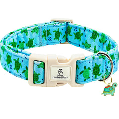 Lionheart glory collar para perros en azul con tortugas marinas, ideal para paseos