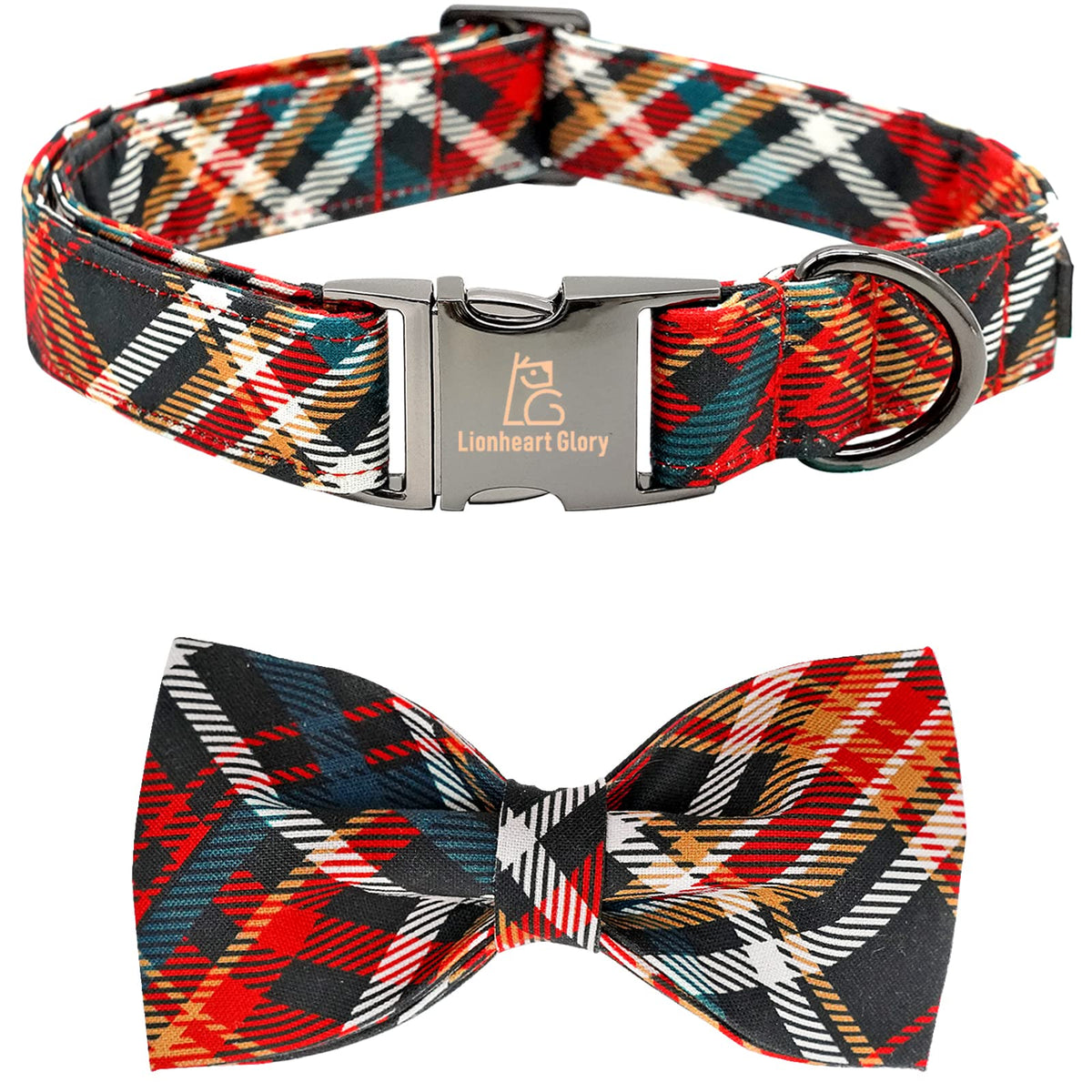 Collar Lionheart Glory plaid navideño, vista frontal para el perro.