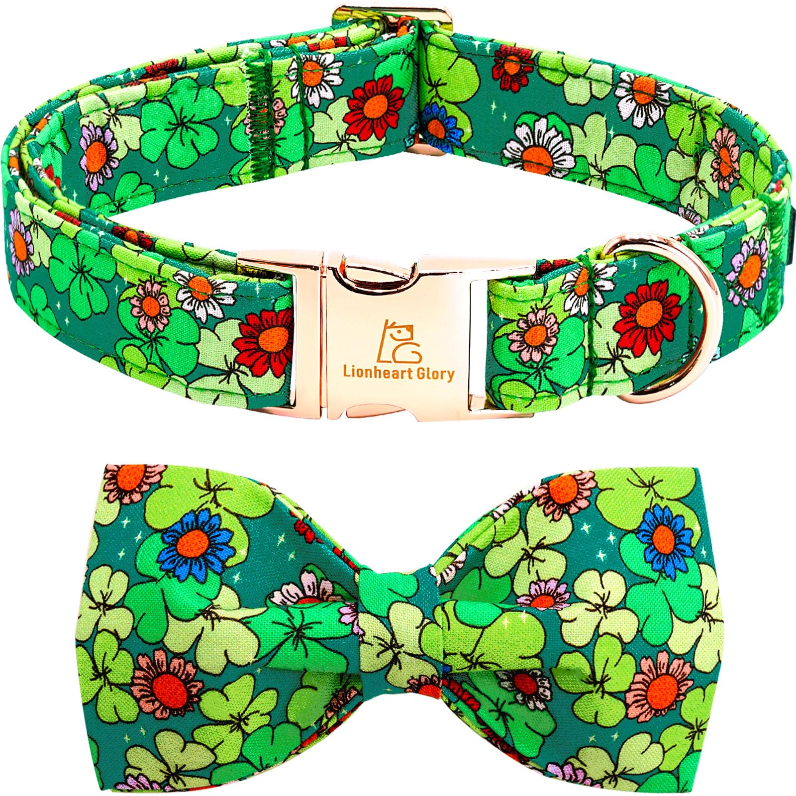 Collar Lionheart Glory con lazo trébol para perro pequeño, festivo.