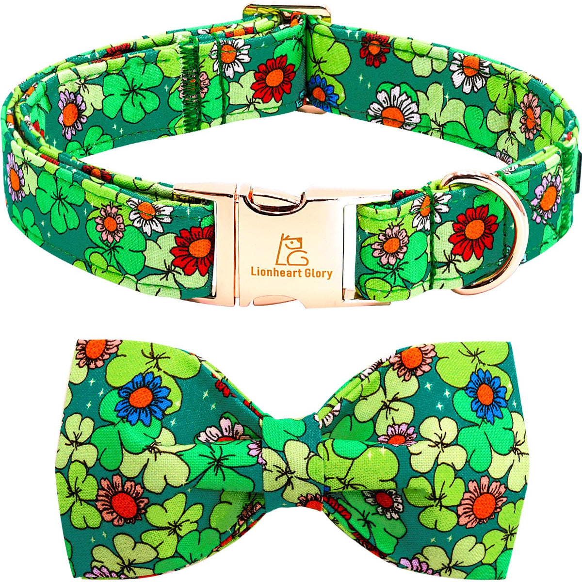 Collar Lionheart Glory con lazo trébol para perro pequeño, festivo.