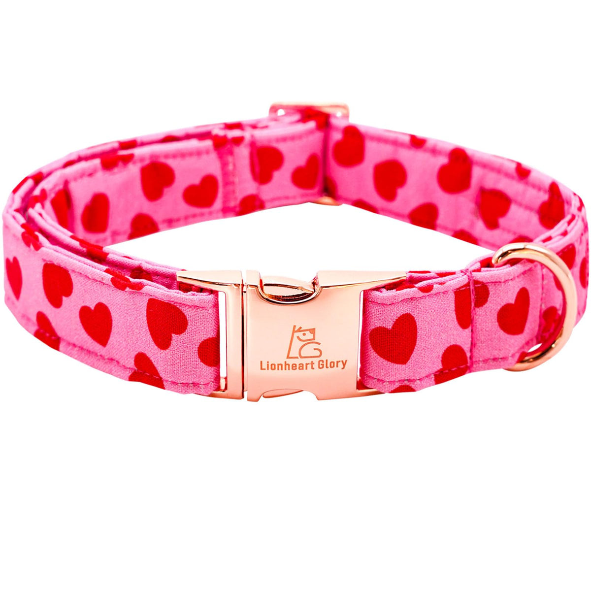 Collar Lionheart Glory con corazones rojos, vista frontal para estilo.