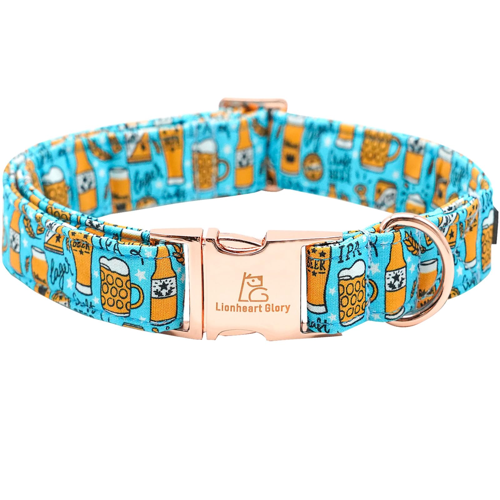 Collar Lionheart Glory azul verano con lazo hecho a mano para paseos con estilo.