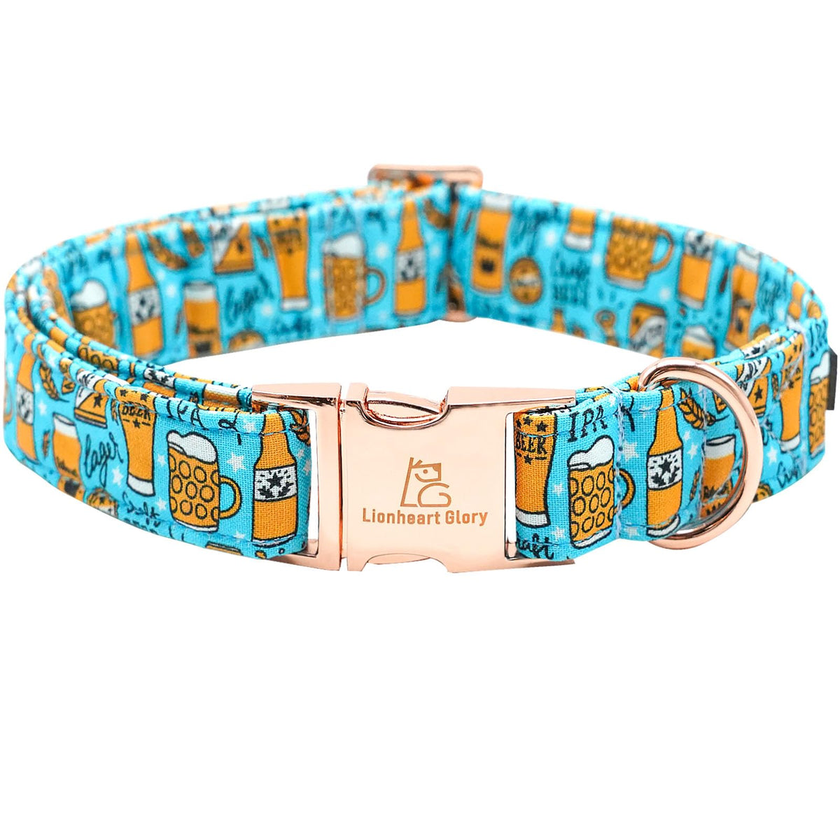 Collar Lionheart Glory azul verano con lazo hecho a mano para paseos con estilo.