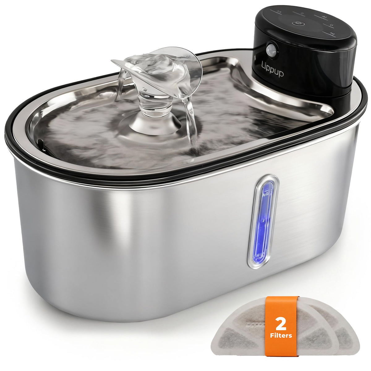 Bebedero LIPPUP para gato en acero inoxidable, capacidad 3.2 L, diseño elegante
