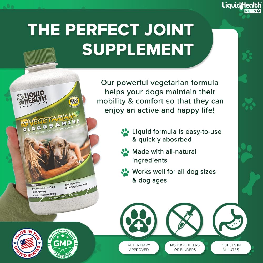 LiquiHealth K9 Glucosamina: perro feliz corriendo, movilidad mejorada.