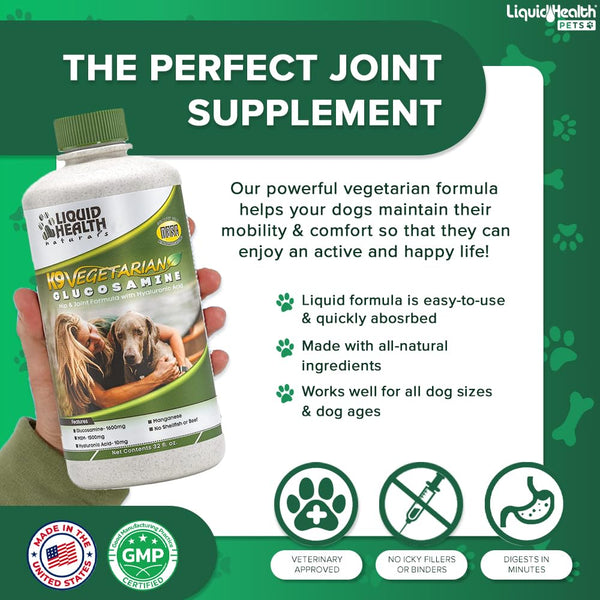 LiquiHealth K9 Glucosamina: perro feliz corriendo, movilidad mejorada.