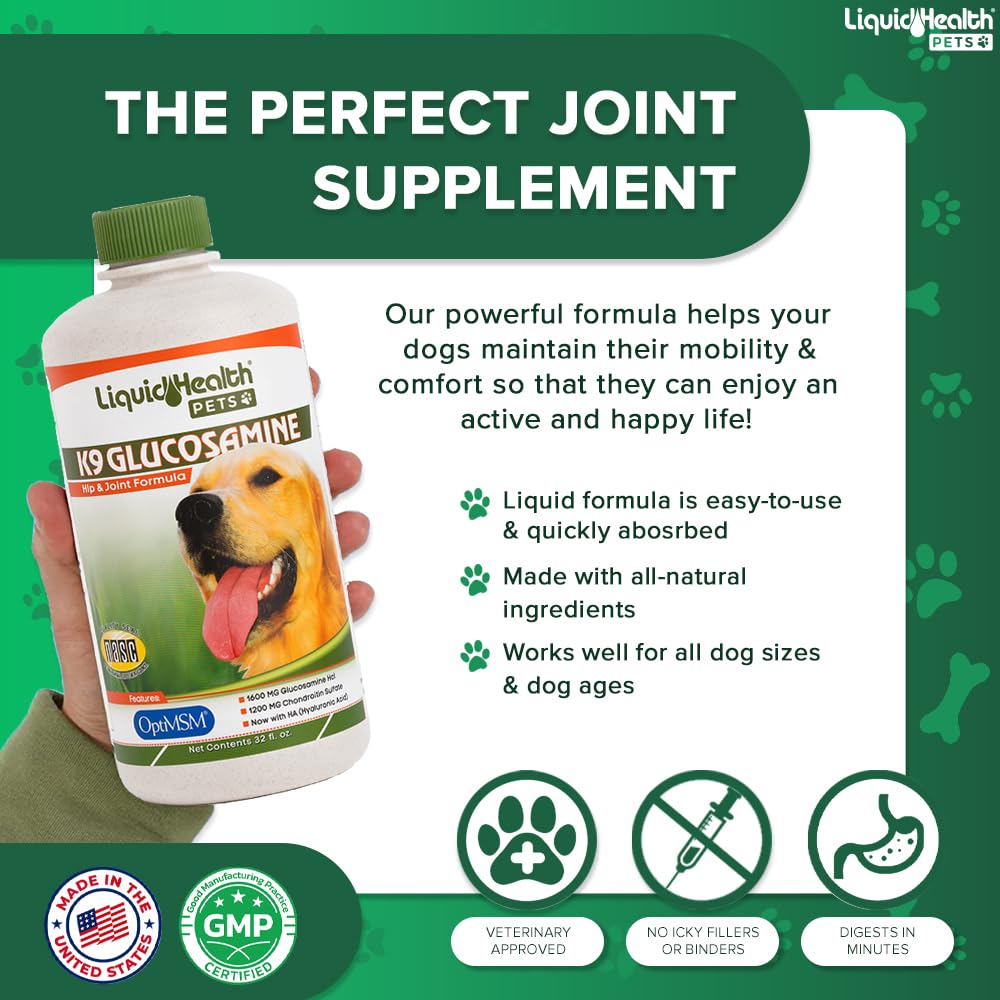 LIQUIDHEALTH K9 glucosamina: textura líquida fácil de mezclar con comida.