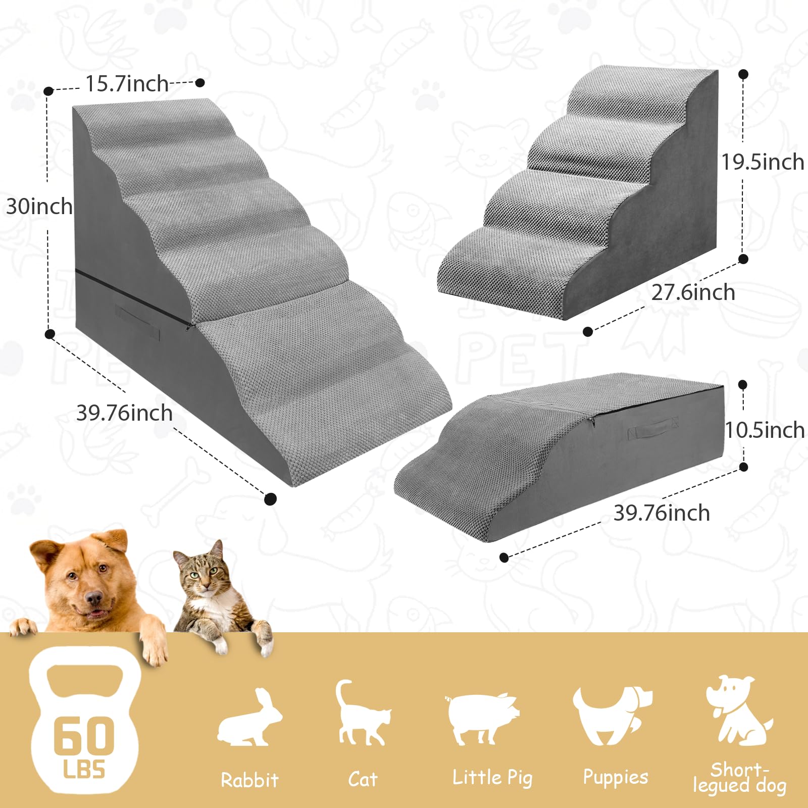 LitaiL escalera de 4 niveles para mascotas, ideal para camas altas.