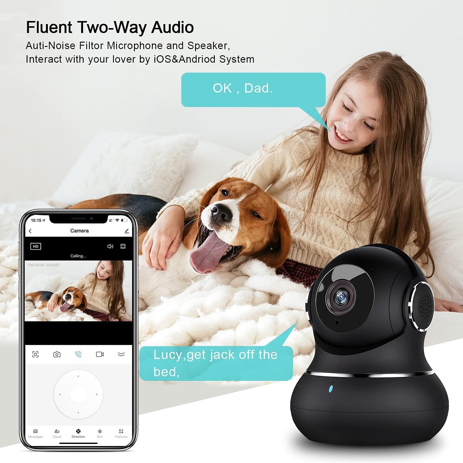 Litokam 2K camara interior audio bidireccional – comunicación con bebé o mascota.