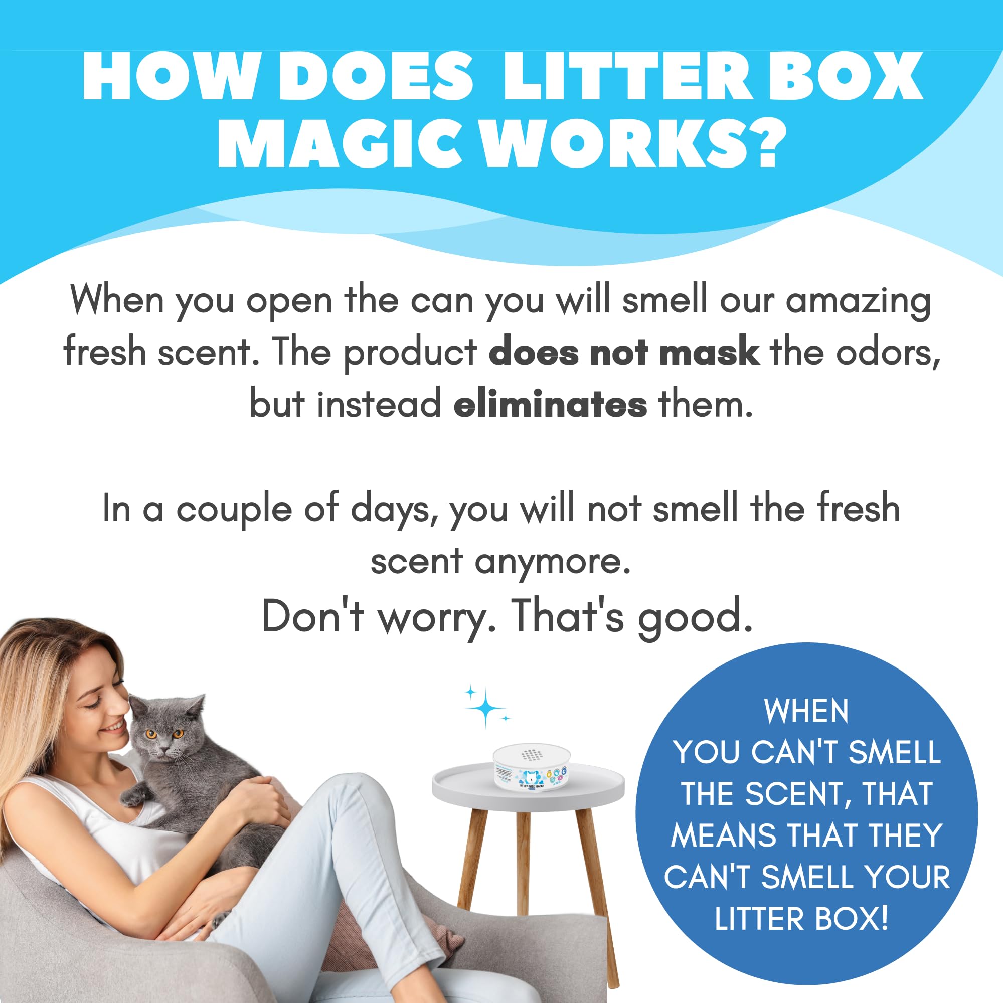 Litter Box Magic diseño seguro para mascotas evita derrames.