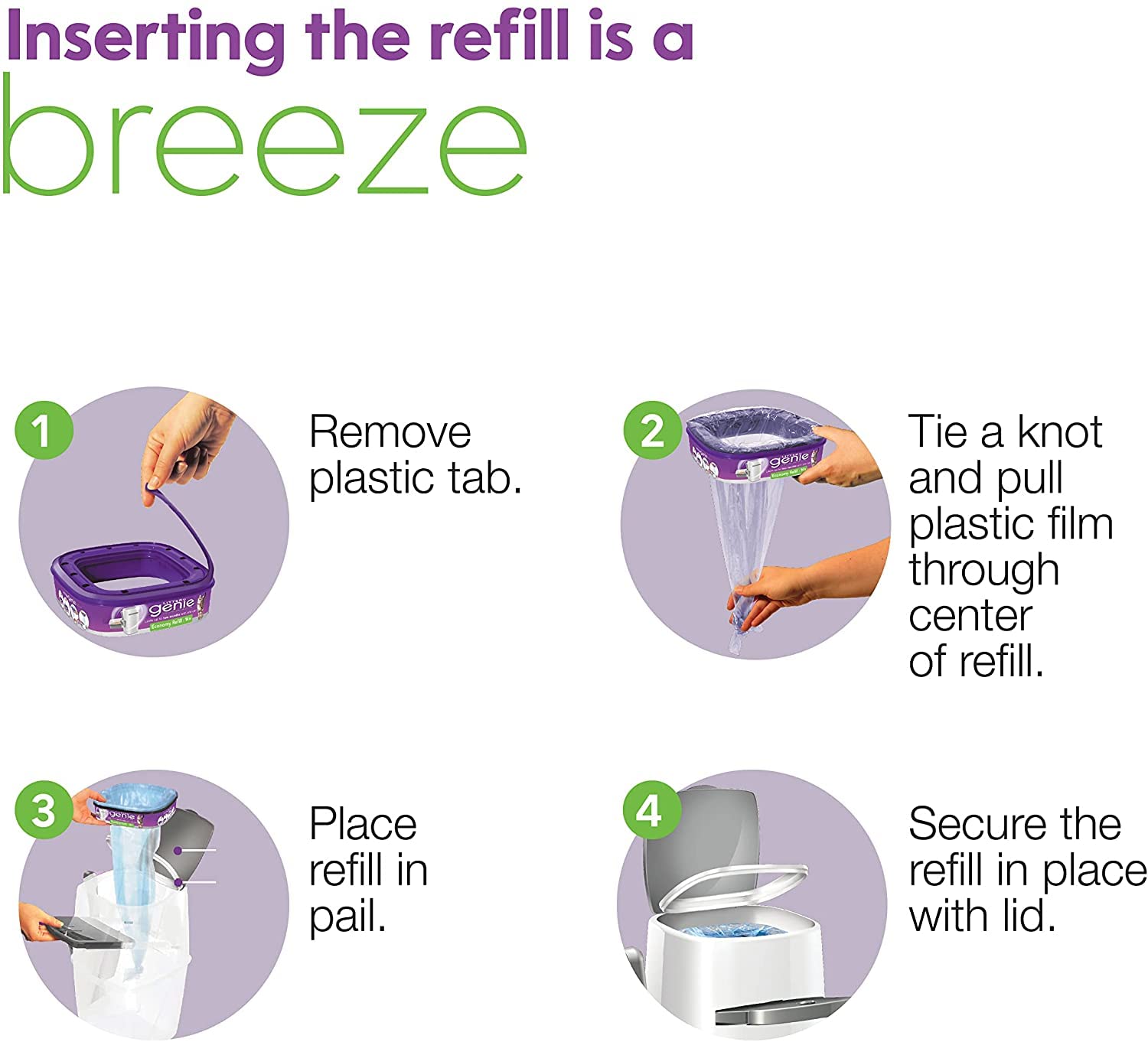 Diseño morado de Litter Genie para un hogar ordenado.