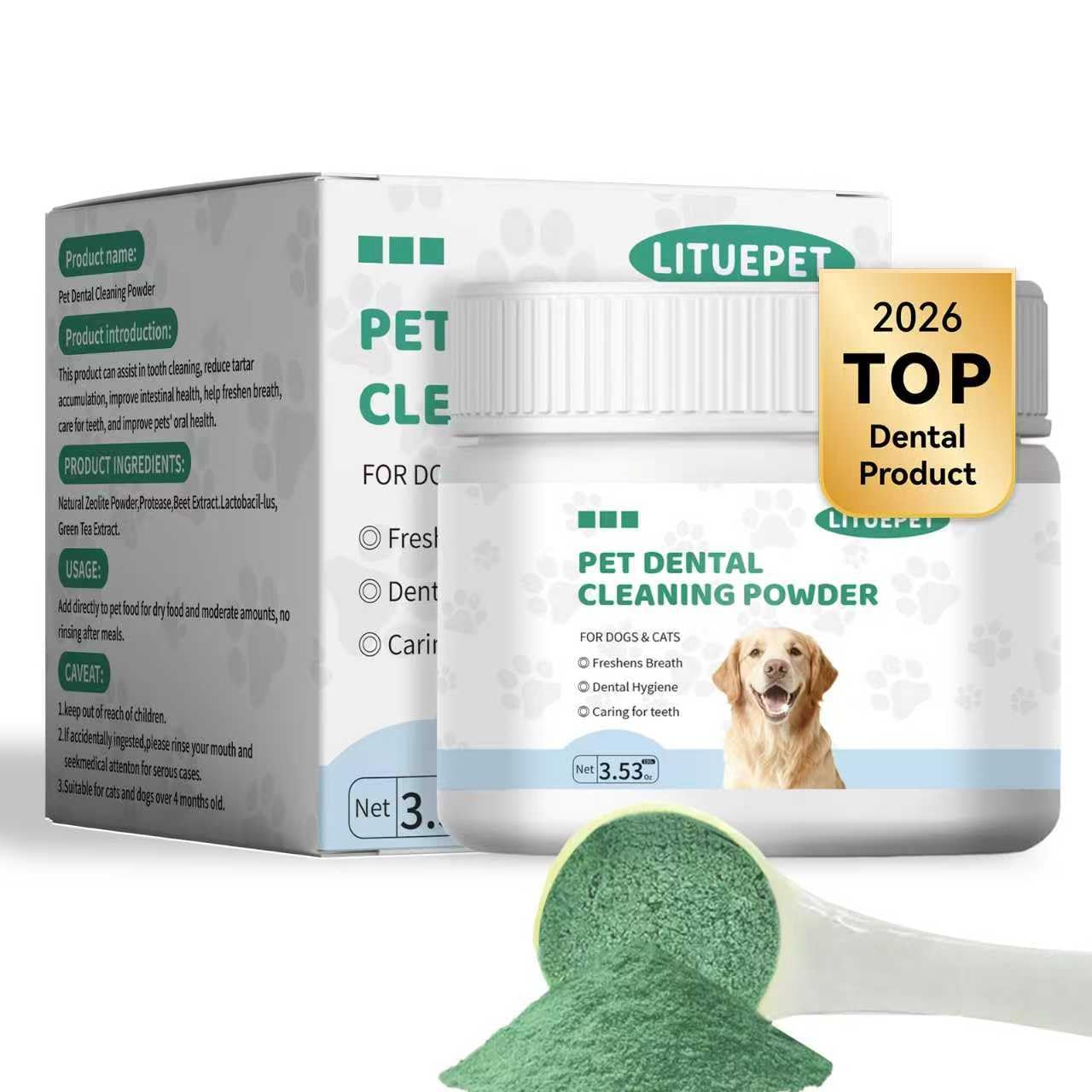 LITUEPET Polvo dental para perros: aliento fresco en cada uso.