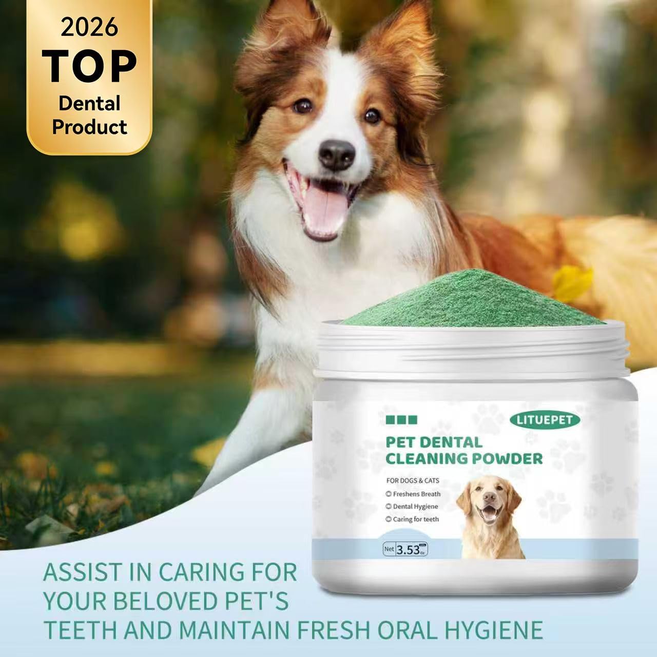 LITUEPET Polvo dental para perros: ayuda a reducir placa y sarro.