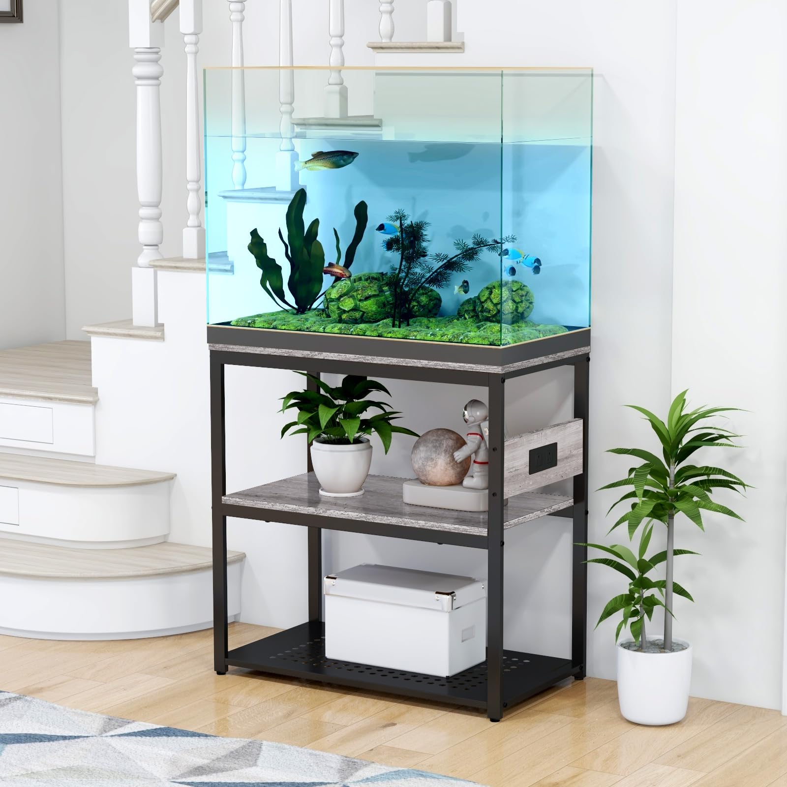 Livofloral estante metálico 3 niveles, soporte estable para acuario y accesorios.