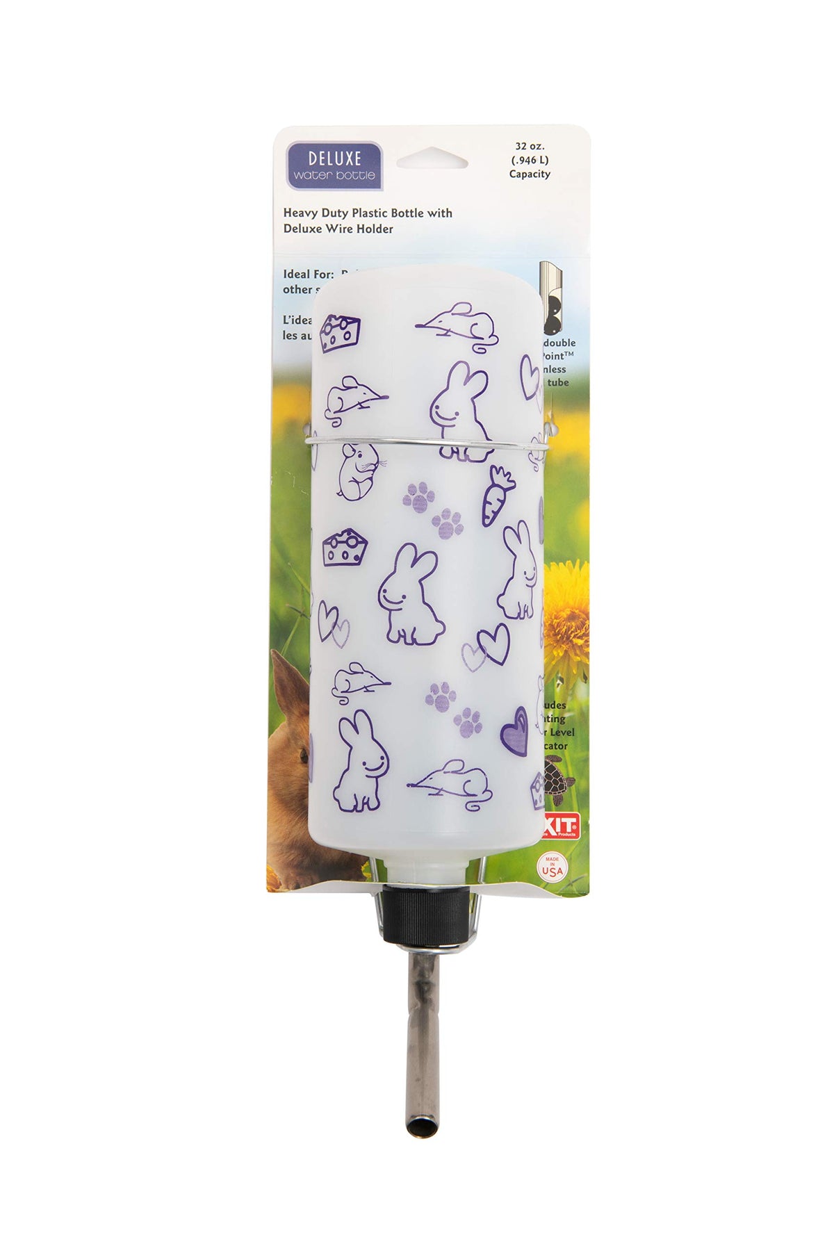 Lixit Super Seal botella de agua, vista frontal, ideal para conejos y roedores.