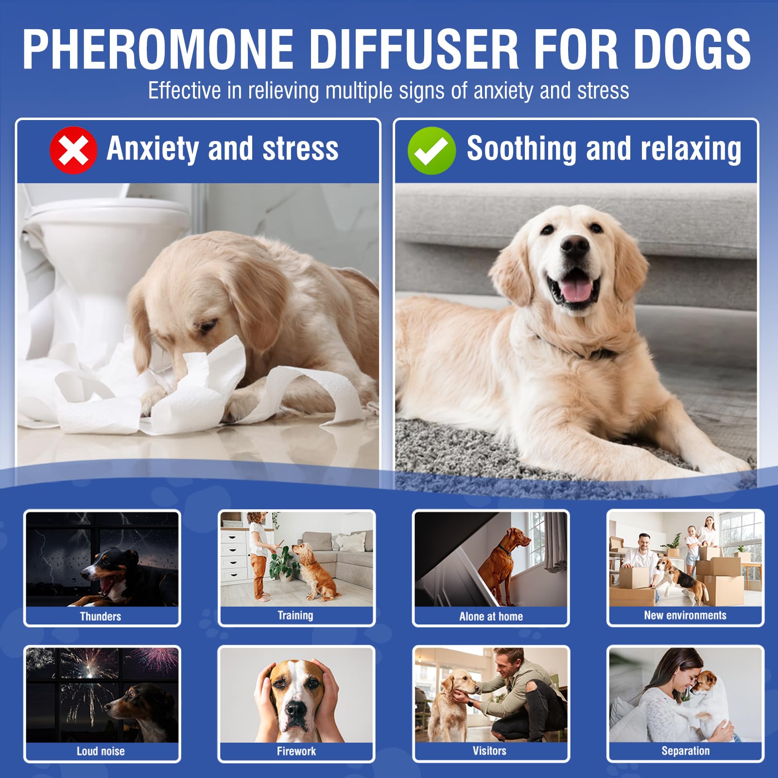 Ingredientes suaves del difusor para perros, sensación calmante.