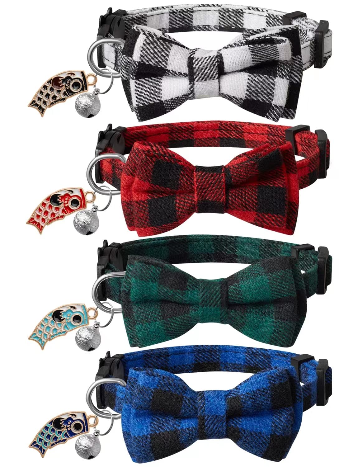 Collar LLHK para gato con pez y lazo, facilita ubicación y estilo.