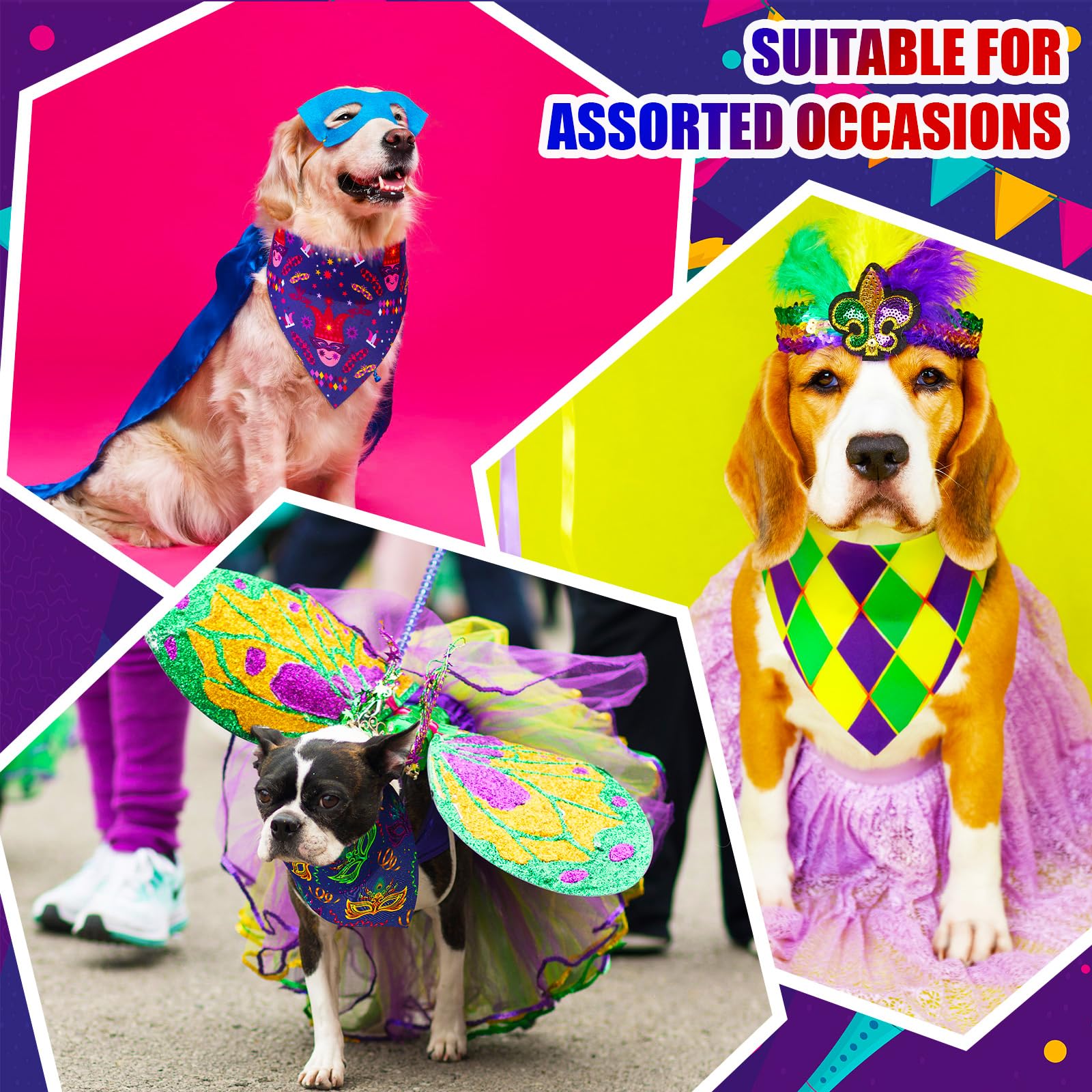 Locmeo bandana canina, patrones festivos, diseño colorido para fiestas.