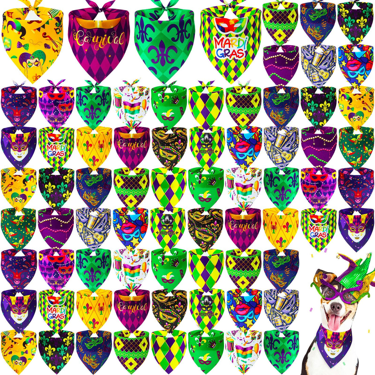 Locmeo bandana carnaval para perro, pack de 100 piezas con patrones variados.