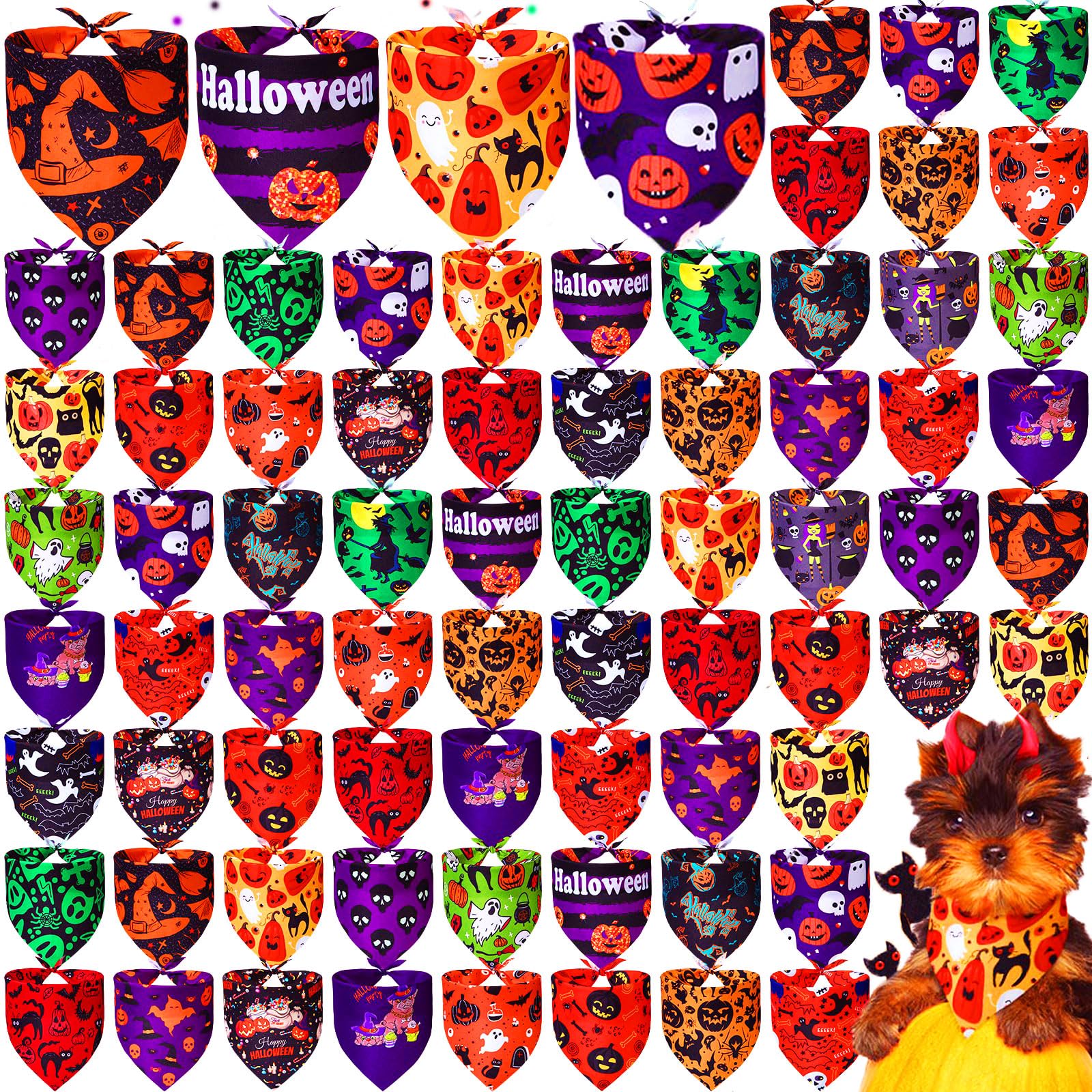 Locmeo bandanas Halloween calabaza: ideal para fotos festivas de mascotas.
