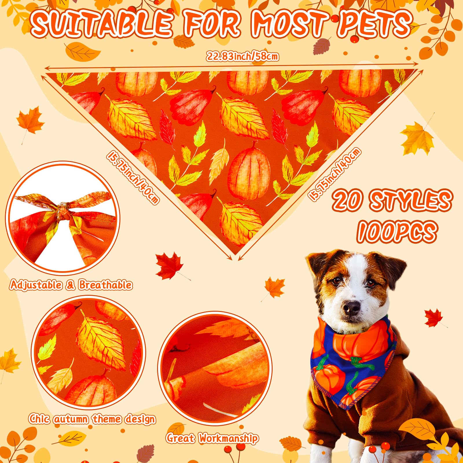Bandanas Locmeo con patrones otoñales, diseño festivo para mascotas.