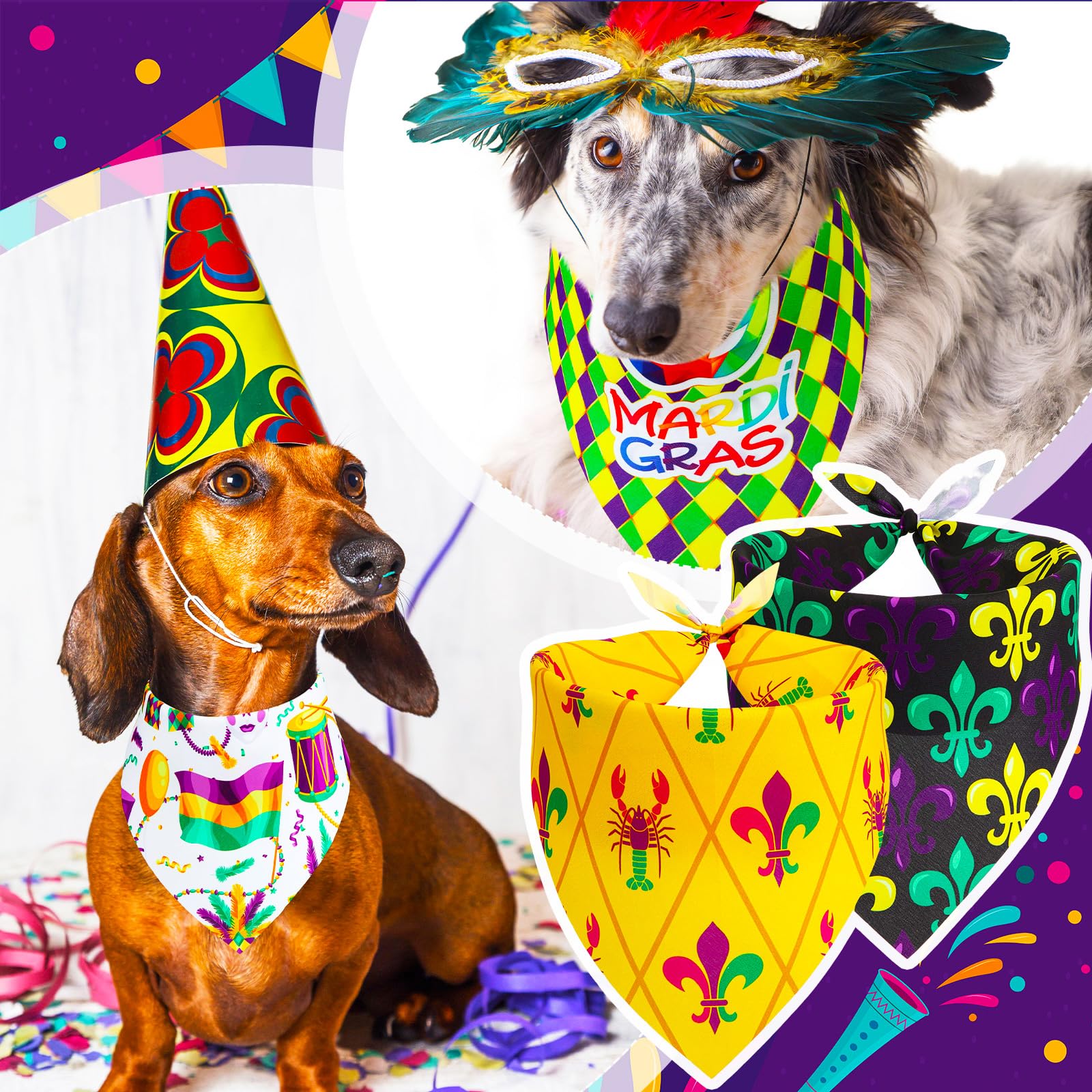 Locmeo pack bandanas multicolor, tamaño versátil para razas pequeñas y medianas.