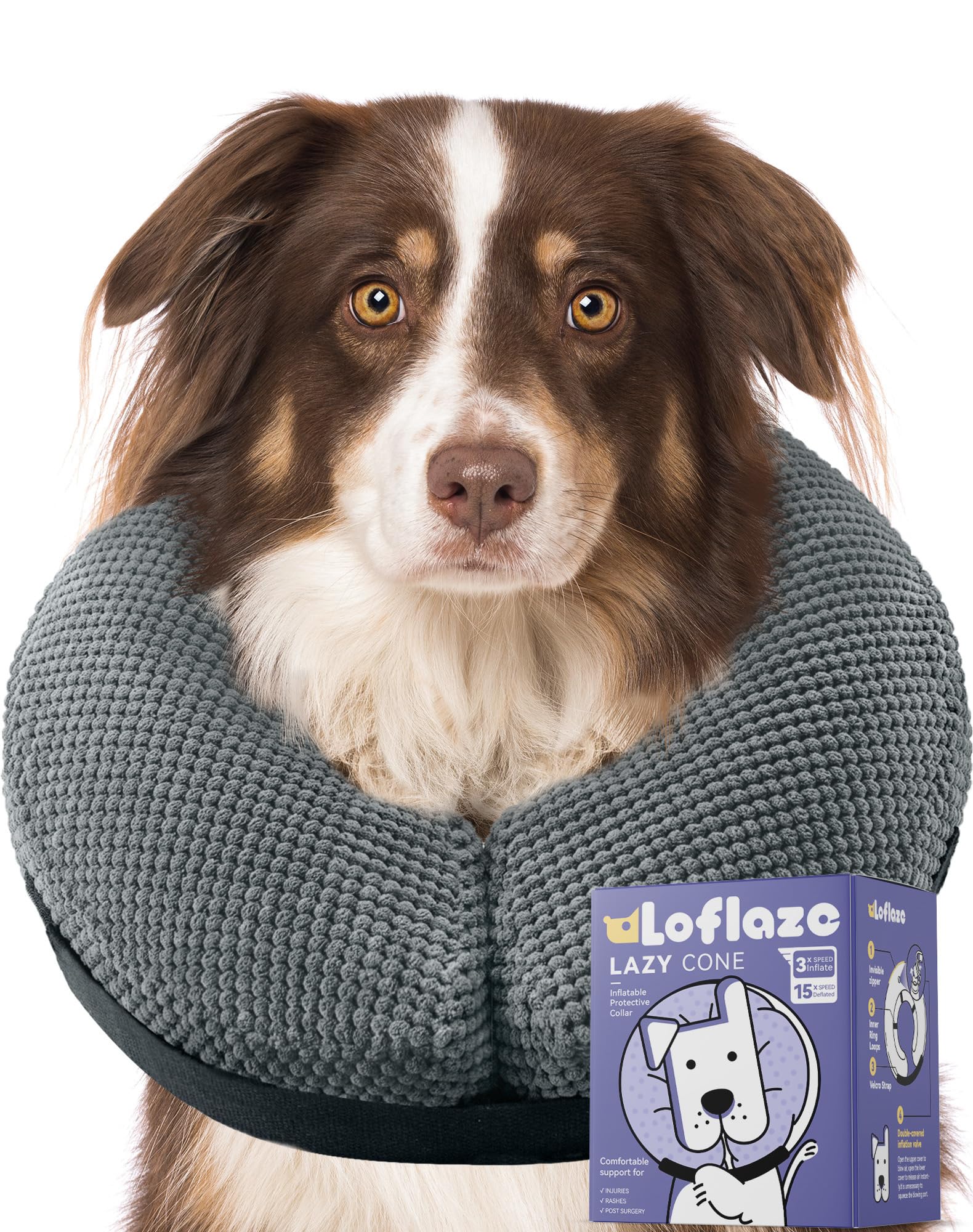 Loflaze collar donut inflable gris XL, libertad de movimiento durante la recuperación