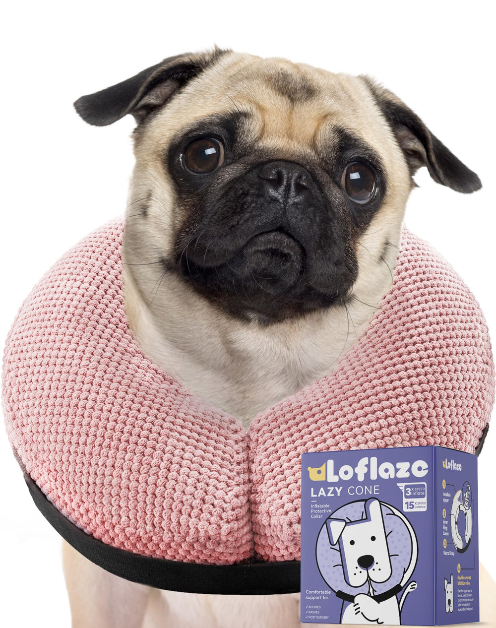 Loflaze collar inflable para perro con anillo acolchado para mayor libertad de movimiento